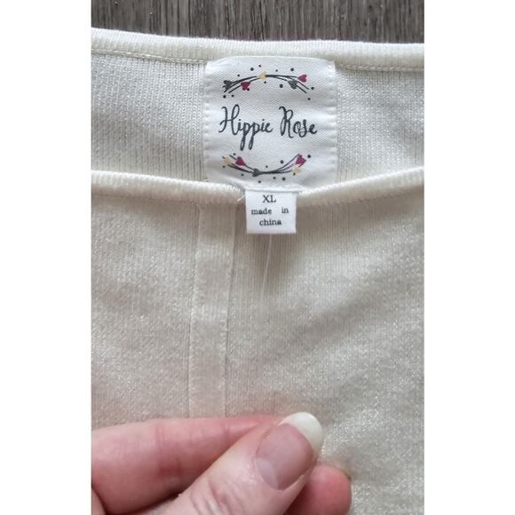 NWT Y2K Longsleeve Crop Top Sweater Womens JUNIOR XL Cream Beige - Picture 3 of 4